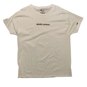 Trip Ventures Hand-Printed Large White Tee on Hanes - abolish prisons.